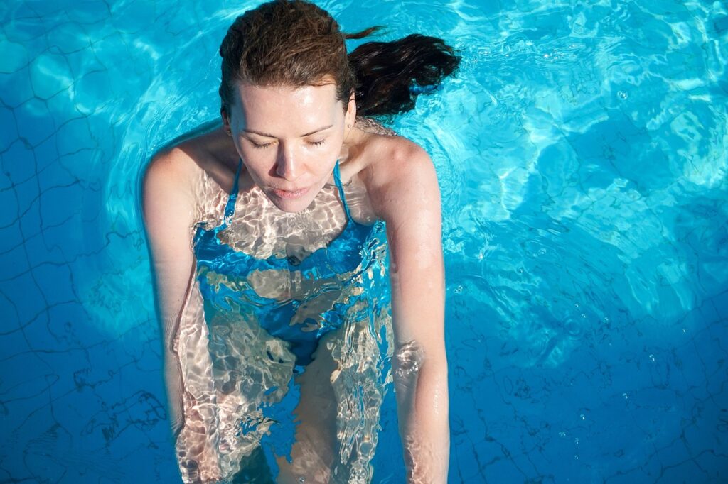 woman, vacation, swimming pool